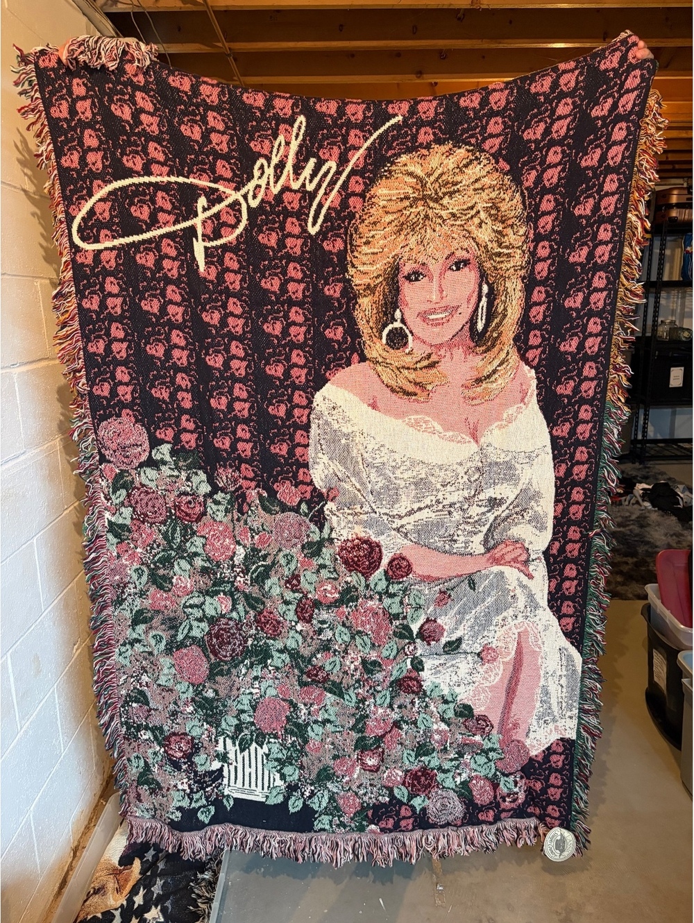 Rare vintage Dolly Parton woven tapestry throw blanket 1992